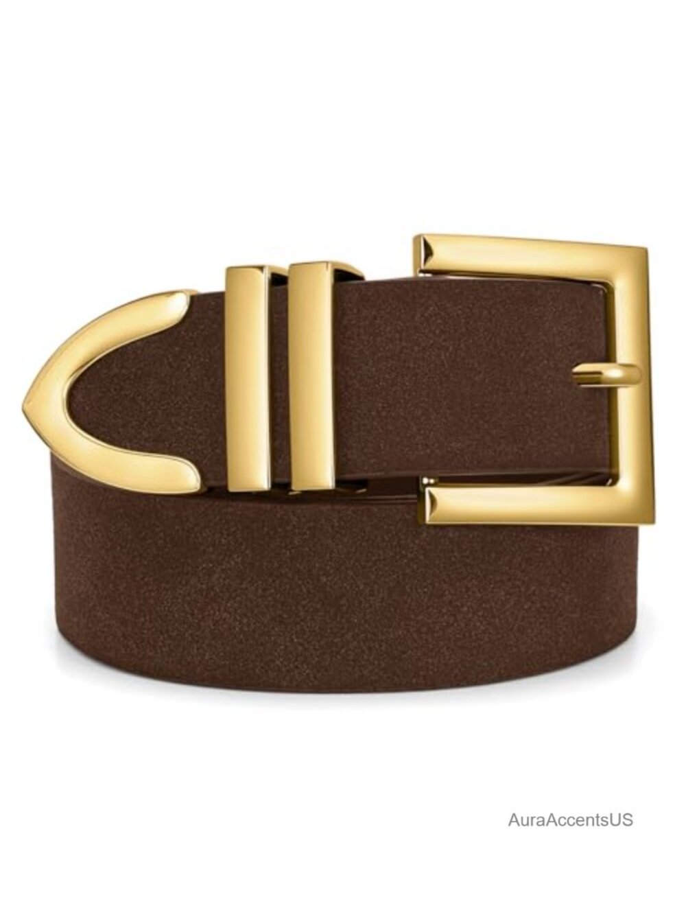 Plus Size Faux Leather Belt with Gold Square Buckle